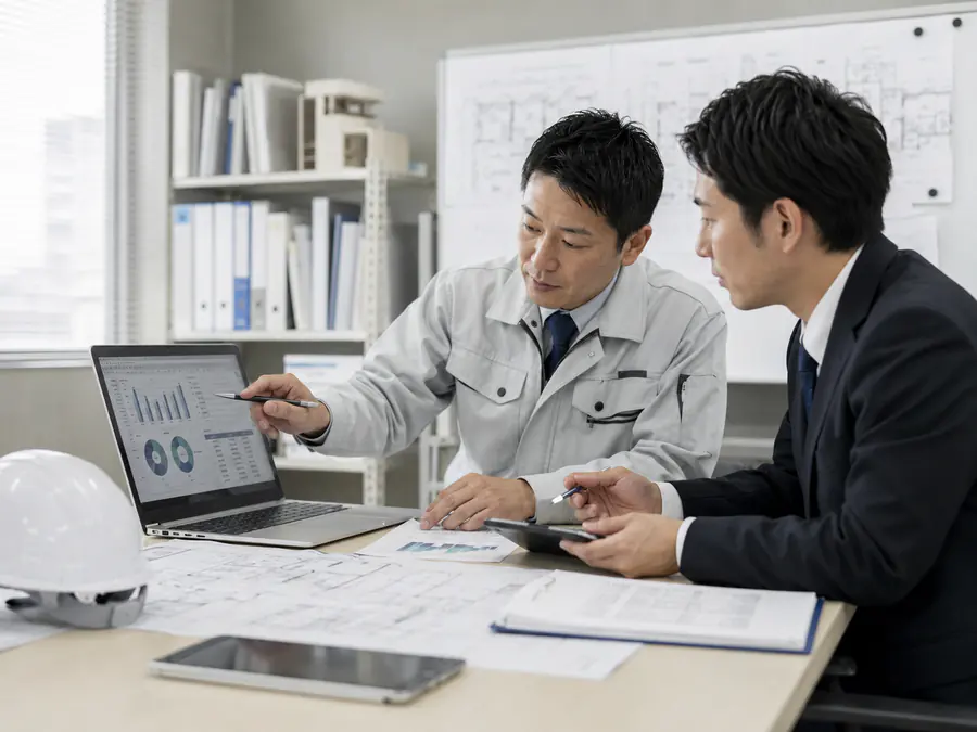 建設案件の原価管理を確認している様子