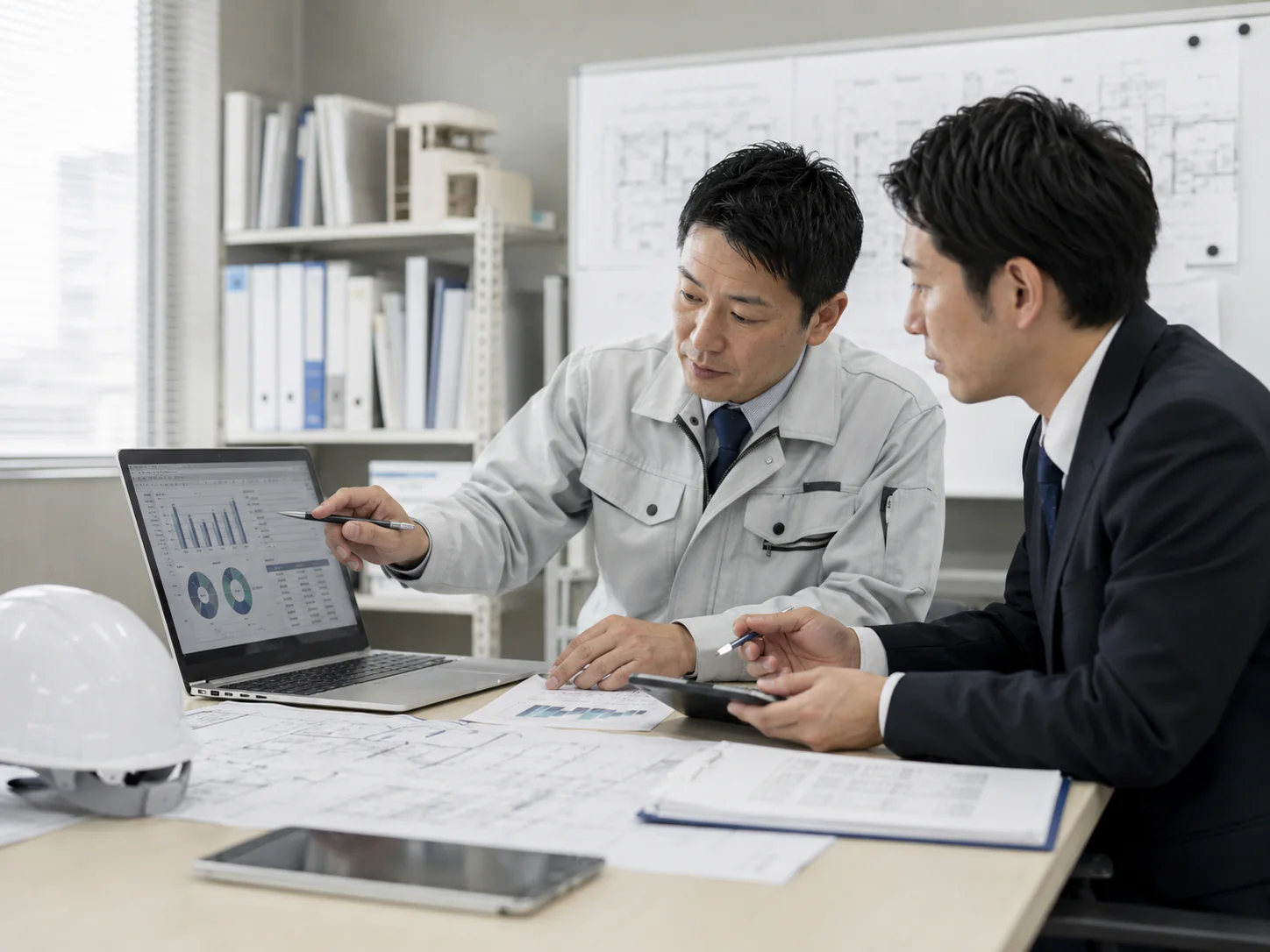 建設案件の原価管理を確認している様子