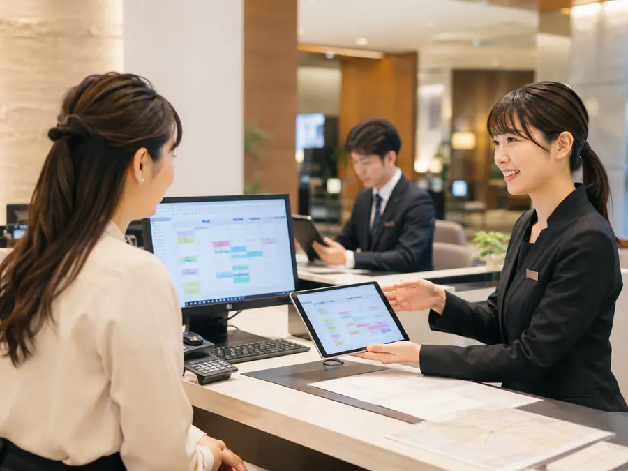 予約と問い合わせを管理しているサービス担当者