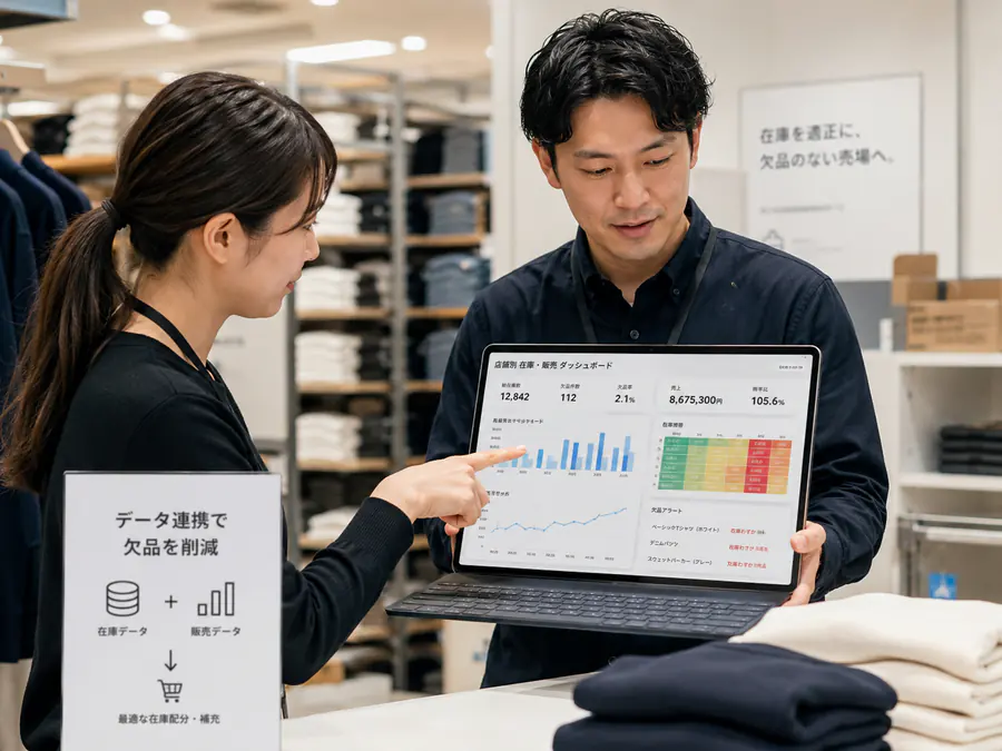 店舗別の在庫と販売データを確認している様子