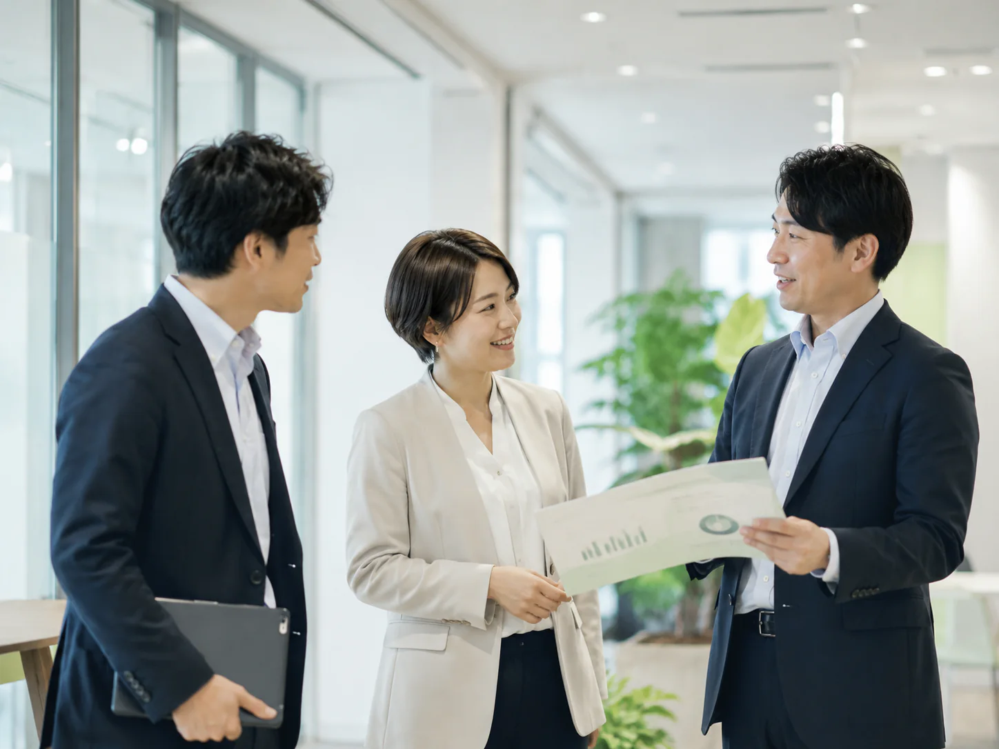 業務フローとシステム改善について打ち合わせをするチーム